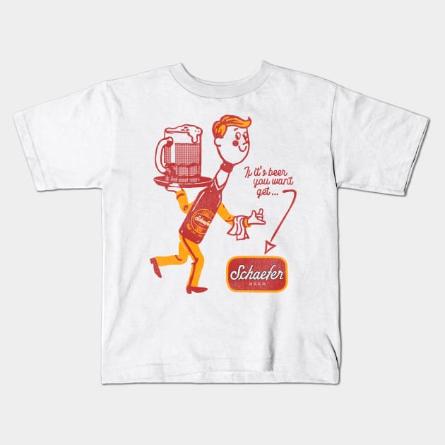 Schaefer Beer Man Retro Defunct Breweriana Kids T-Shirt by darklordpug